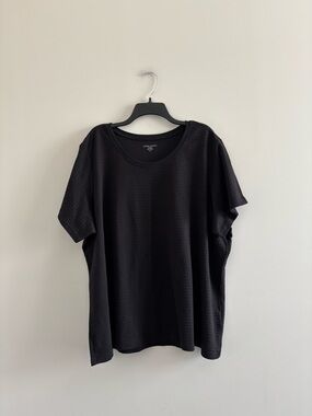 Laura Scott Shirt Black Cotton Stretch Ribbed Short Sleeve Womens 3X Casual